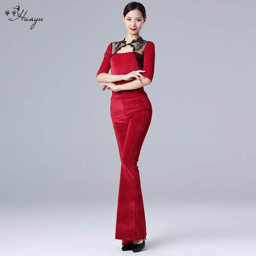 华宇舞蹈新款礼仪形体衣修身瑜伽训练走秀现代舞服丝绒套装成人女
