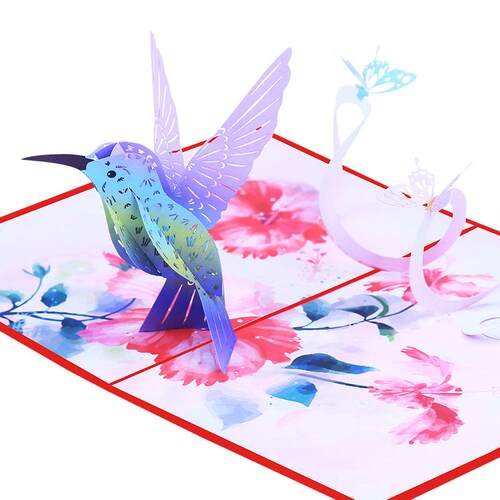 新年手工礼物蜂鸟立体卡片纸雕镂空3D贺卡高级感手写ins祝福卡片