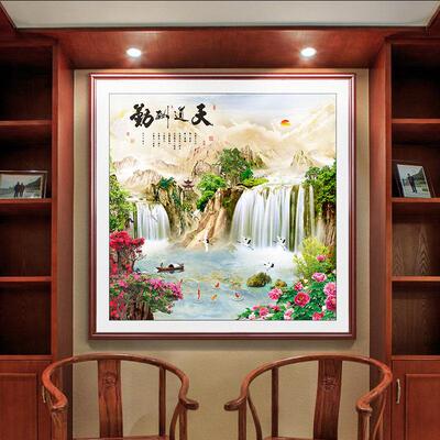 网红新式玄画方形挂源中远流长山公水画客厅鸿关运当头画办室装饰