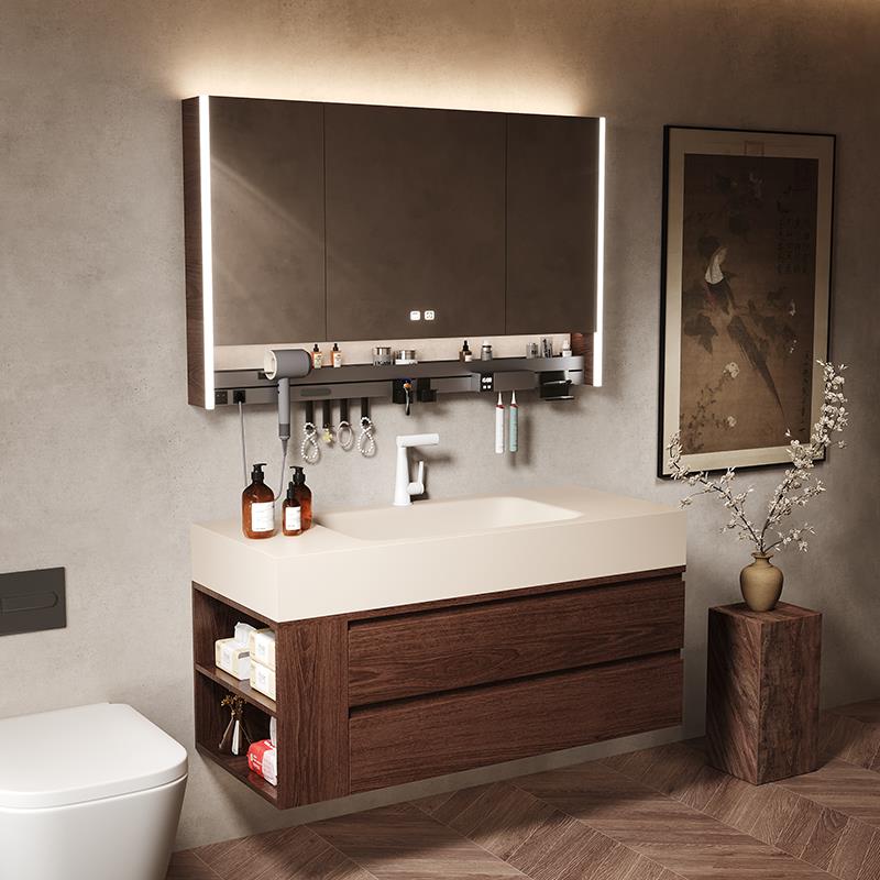 柏丽山ENF级中古风岩板热弯一体盆侧边收纳浴室柜组合洗漱台洗脸