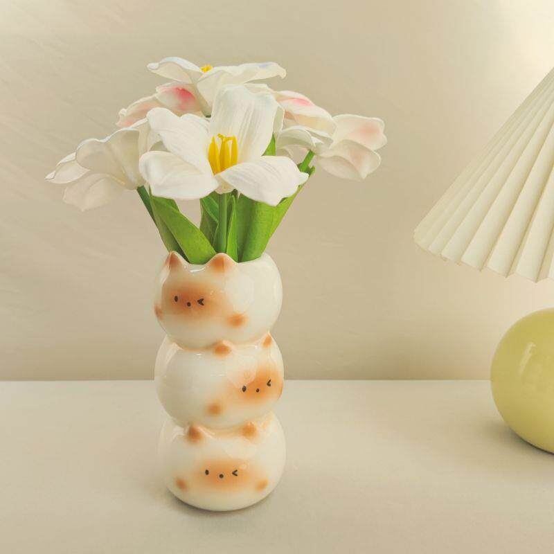 轻奢高级感陶瓷花瓶摆件客厅插花仿真花花器餐桌装饰品