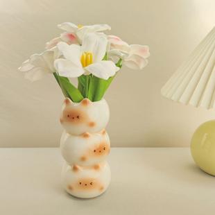 轻奢高级感陶瓷花瓶摆件客厅插花仿真花花器餐桌装饰品