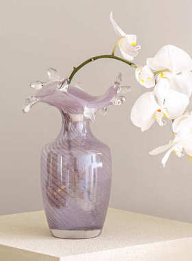 高级感紫色水滴玻璃花瓶摆件法式中古客厅桌面水养插花装饰品花器