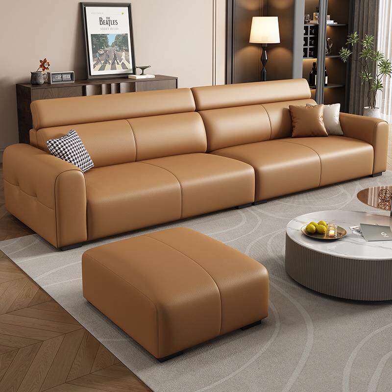 现代简约猫抓皮沙发奶油风轻奢乳胶皮艺沙发家用客厅组合直排沙发