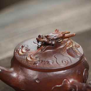 龙潜渊半工龙唐原矿HKE紫泥创意隐手供春宜羽兴紫砂壶分销茶壶