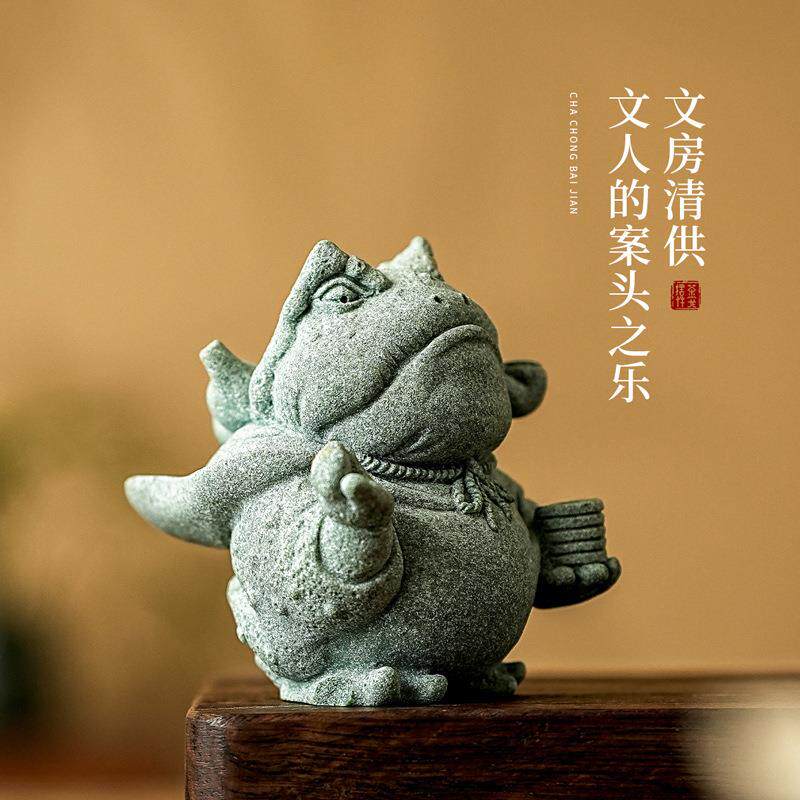 新中式青砂石掐指一算茶宠摆件茶桌桌面装饰品茶道配件茶道可