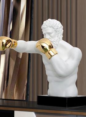 现代简约创意拳击手人物雕塑树脂摆件客厅玄关酒店电视柜家居饰品