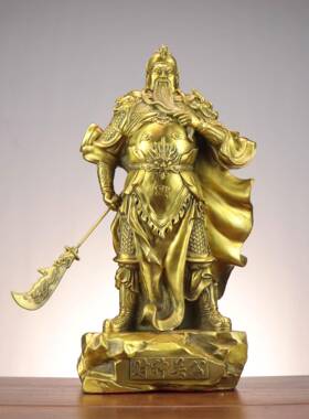 铜关公 关帝神威 提刀关公武财神 家居办公装饰摆件飘带关公财神