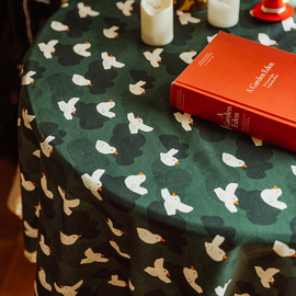 猫岛新年卡通可爱纯棉书桌，餐桌布茶几垫方形定制桌布