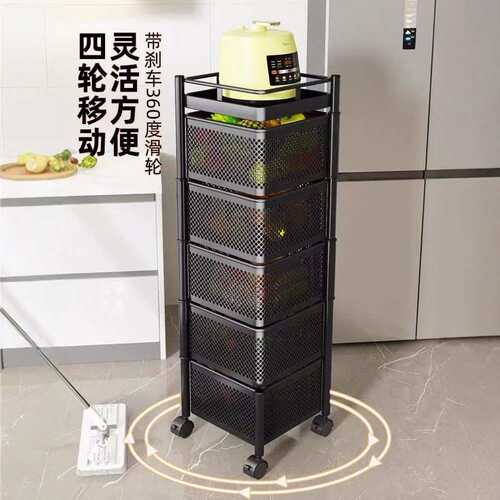 厨房旋转置物架多功能家用菜篮子蔬菜水果零食架子落地多层收纳架