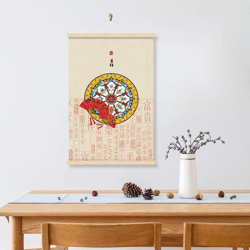 扇子挂画布艺电表箱遮挡画中国风禅意茶室装饰画新中式客厅挂布画图片