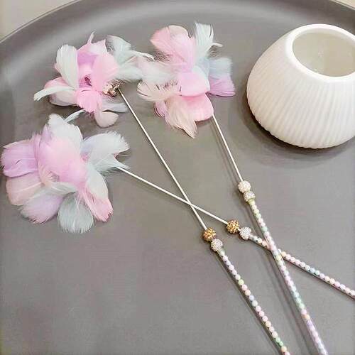 猫玩具新款逗猫棒七彩孔雀花逗猫玩具互动带铃铛宠物用品厂家