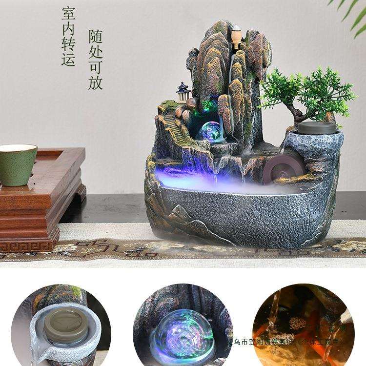 新款高山流水摆件假山景观喷泉客厅水车风水轮室内装饰品循环水景