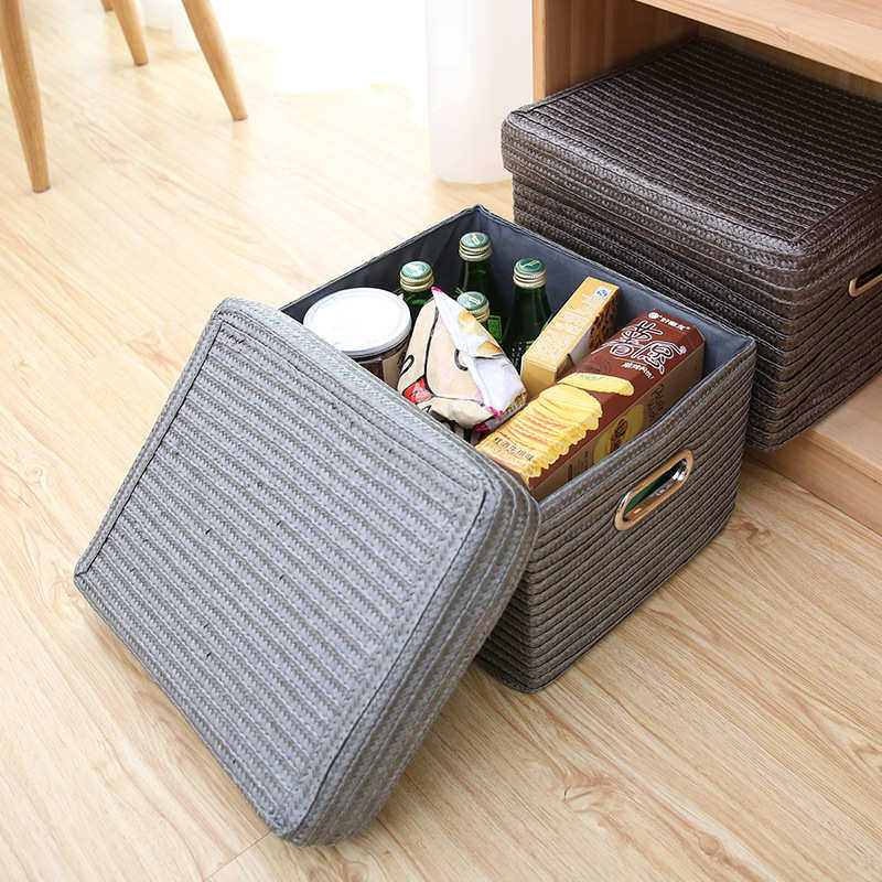厂家直供仿草编织收纳盒带盖衣物杂物整理箱抽屉储物箱收纳筐,居家布艺,收纳盒,淘宝优惠券,粉丝福利购,淘宝优惠卷
