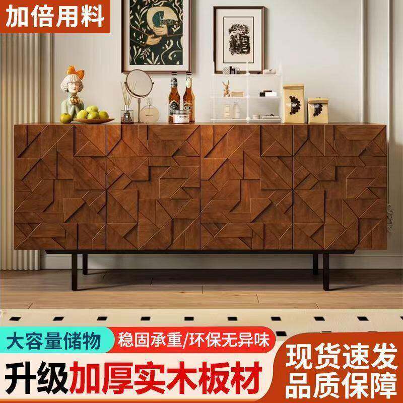 轻奢风边柜雕花餐边柜中古诧寂风储物电视柜黑橡木玄关柜轻奢档