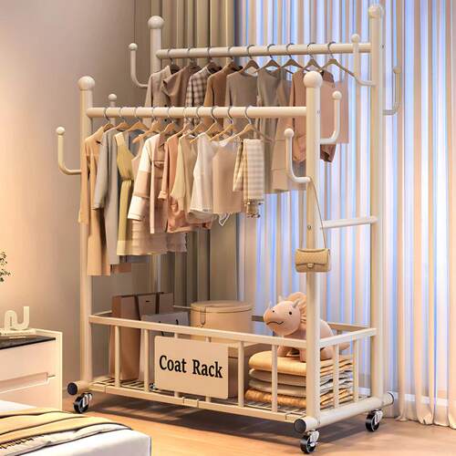 可移动卧室衣落阳地挂衣架衣架置物架家用双杆衣架室帽内房间挂服