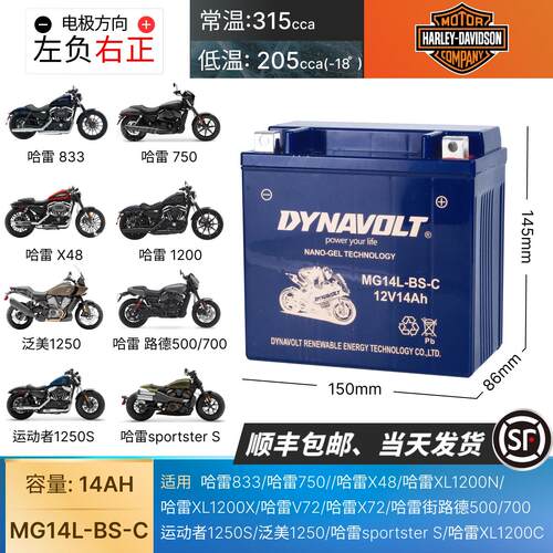 猛狮机车电瓶适用哈雷883 1200 x48/v72硬汉750蓄电池12V14L - 封面