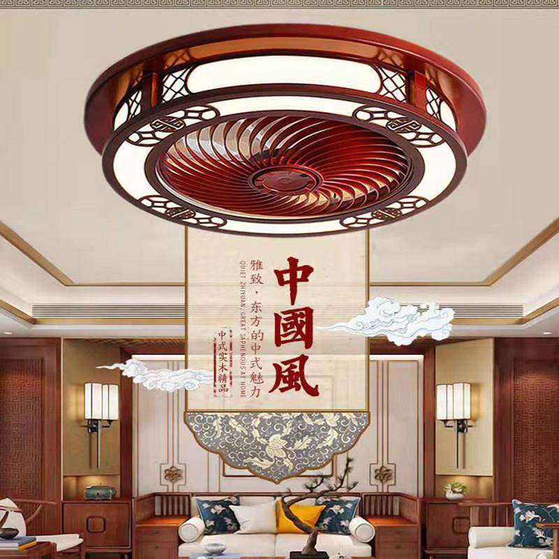 新中式卧室吊扇灯客厅吸顶灯蓝牙音乐吊扇灯覆古风扇一体饭厅吊灯