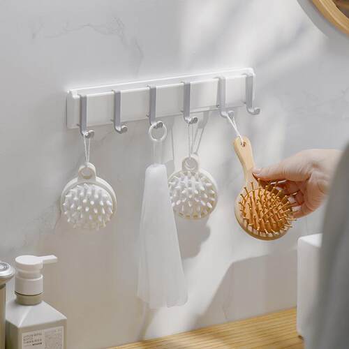 Kitchen Hook No-Drill Hanging Bar Multi-Hook Storage Rack fo