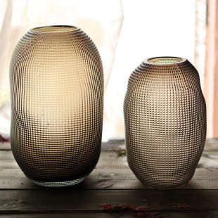 轻奢颗粒玻璃花瓶客厅酒店样板间装 饰花器水培器皿桌面摆件北欧