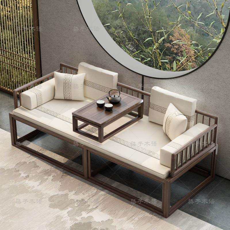 老榆木罗汉床新中式推拉小户型实木头沙发塌榻伸缩家具组合套装椅