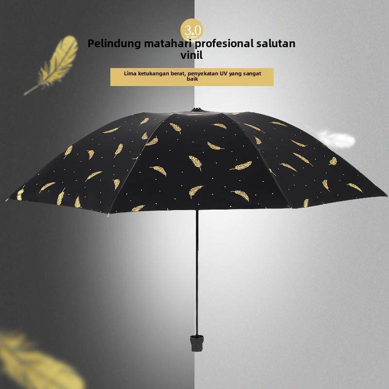 烫金羽毛伞晴雨两用防晒防紫外线黑胶隔热折叠简约清新学生遮阳伞