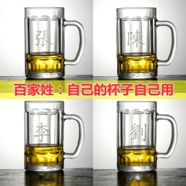 百家姓氏玻璃杯家用加厚个性，定制办公杯，经典海特带把水杯子-410ml