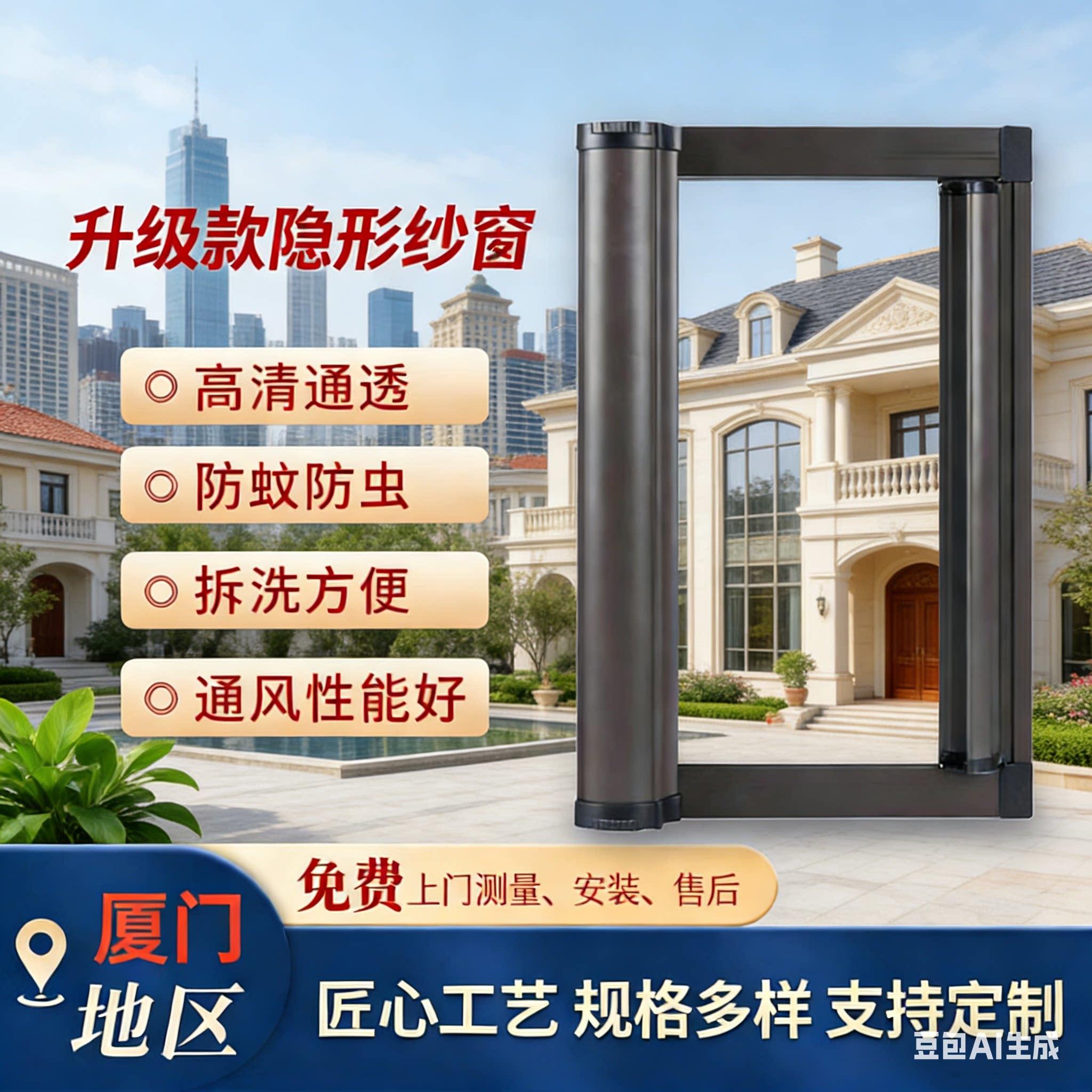 厦门纱窗卷筒式推拉高透网隐形纱窗可拆洗可回收卷防蚊虫防猫