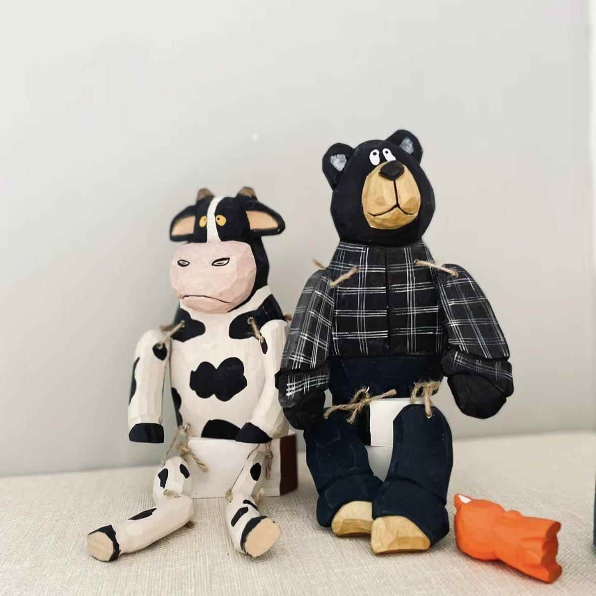 牛吊腿熊吊腿手工木雕滑稽熊覆古客厅桌面小摆件家居装饰创意礼物