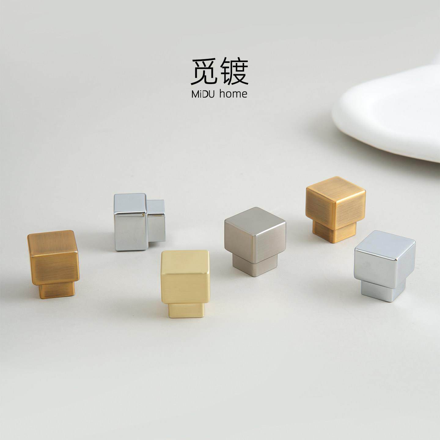 法式中古风方块银色拉手衣柜门橱柜抽屉复古极简奶油风单孔小拉手