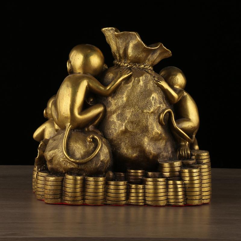 铜五铜猴聚财生肖猴宝钱聚盆金钱猴PUB器工艺袋品