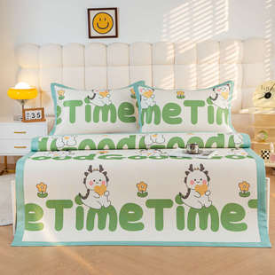 2024夏季高档1200D数码印花冰丝凉席三件套空调席子学生宿舍软席