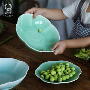 9英寸水果盘家用陶瓷日式 瓯江龙泉青瓷餐盘7 菜盘出口菜碟鱼盘