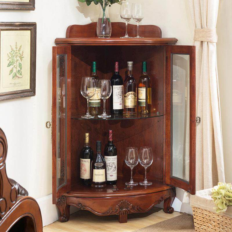 美式实木角柜客厅角落收纳柜欧式墙角柜转角置物架酒柜子三角卧室