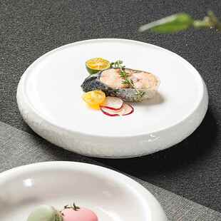 纯白菜盘仪式感餐具酒店意境摆盘冷菜盘白瓷盘子商用圆形深盘