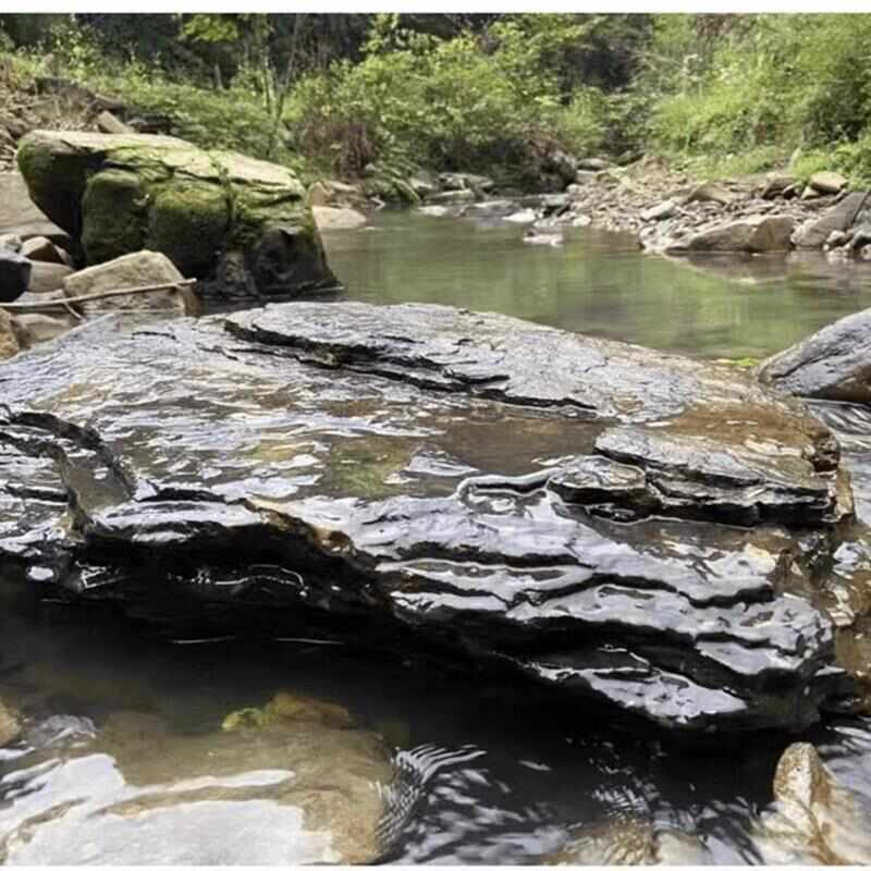 水族原生溪流石鱼缸造景千层绿片岩黑金松皮峡谷万天石一物一拍