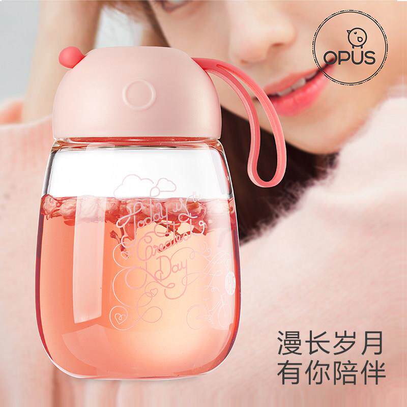 OPUS小Q单层耐热玻璃杯女韩版清新可爱家用喝水杯子可携式耐热320
