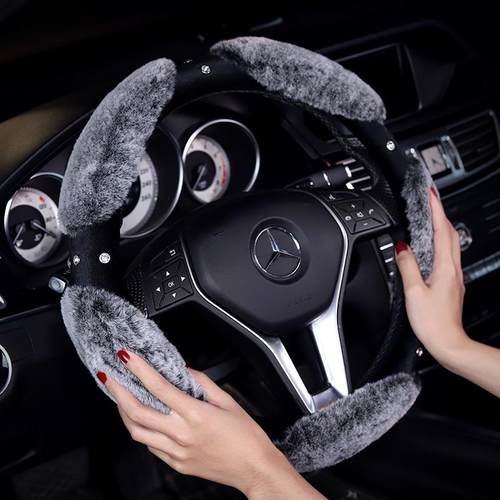 新款冬季毛绒保暖可爱镶钻泡泡毛汽车方向盘套毛毛把套女士通用款