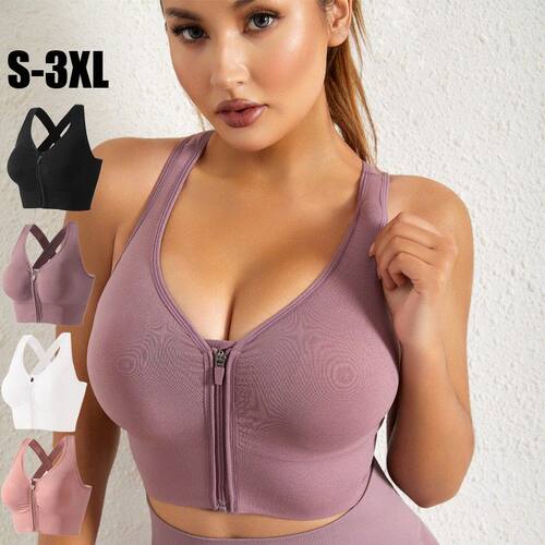 Sports bra, women's yoga vest, zipper, no steel ring,