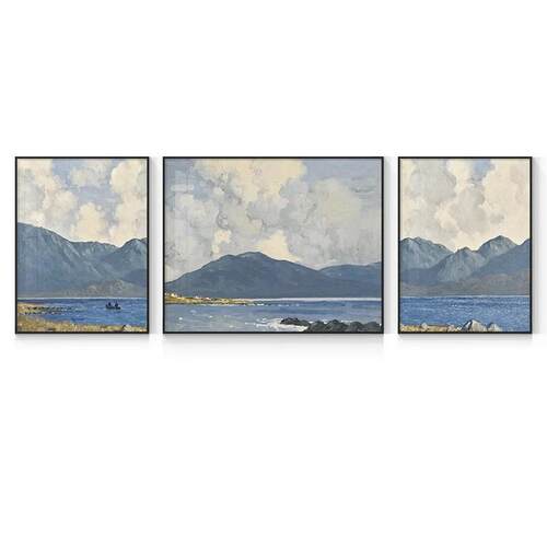 北欧风客厅装饰画风景山水画沙发背景墙挂画抽象简约现代三联壁画