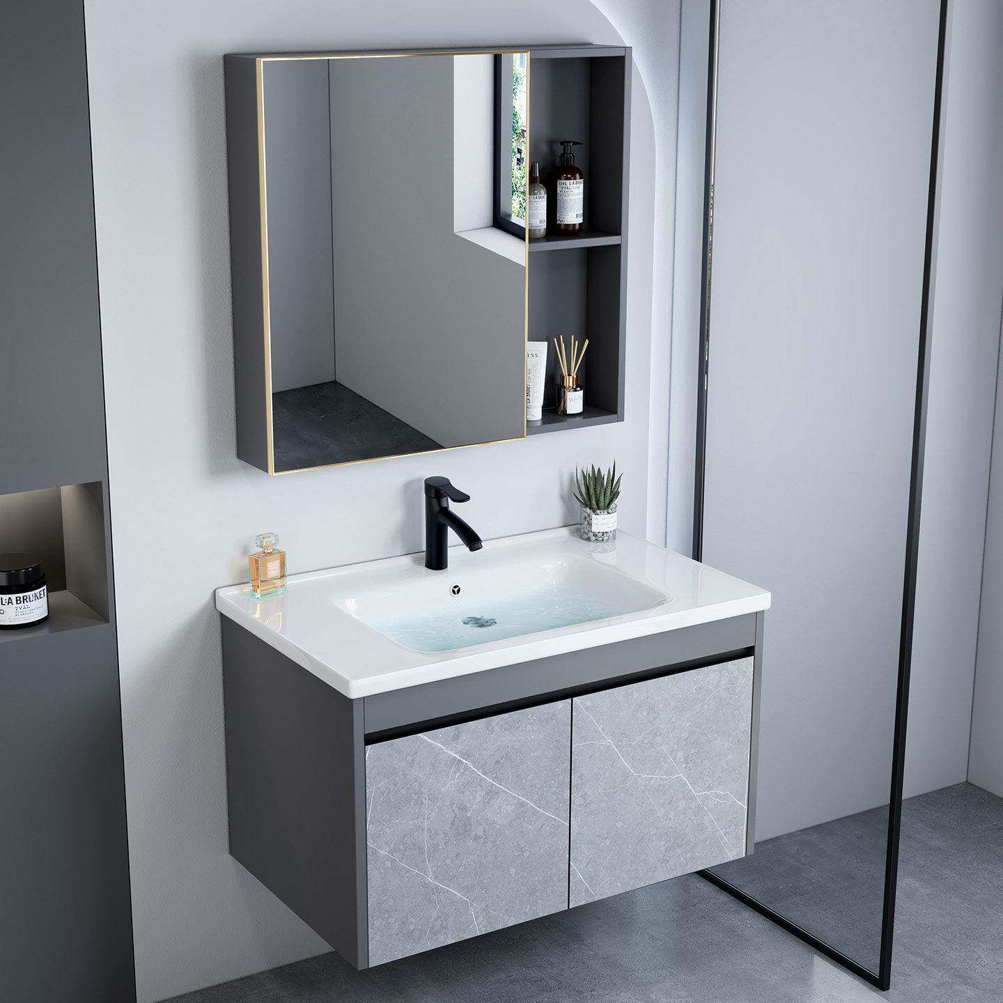 简约现代浴室柜组合洗脸盆家用陶瓷一体洗手盆小户型卫生间洗漱台