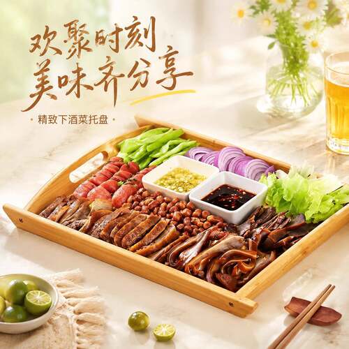 下酒菜托盘端菜长方形木质酒店菜盘卤味餐盘烧烤盘双耳提手水杯盘