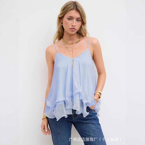Hixiaohe Womens Ruffle Cami Tops Flowy Spaghetti Strap Tank