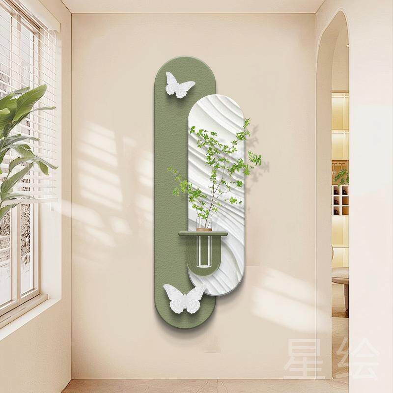 创意客厅家用壁画轻奢水培绿植挂画玄关装饰画壁灯实木雕刻