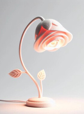 创意植绒玫瑰花台灯小夜灯 儿童房植绒玫瑰家居装饰摆件饰品桌摆