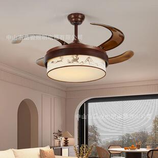 中170风餐厅风扇色灯胡桃木客厅茶室卧室吊扇灯宋古式美古学复电