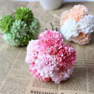 6头迷你千层球菊醋菊绢花DIY饰品批发仿真花假花糖果色
