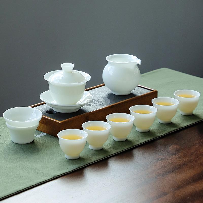 陶瓷茶具套组岩脂钰瓷白瓷套装盖碗茶海茶杯家居办公养生泡茶器