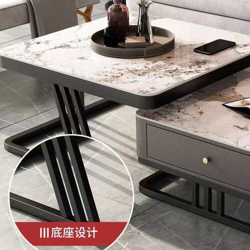 意式轻奢风茶几亮光岩板客厅家用小户型大小方形组合现代伸缩茶几
