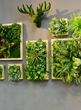 模拟绿色植物墙植物多肉装饰假花墙酒店相框挂餐厅鹿头墙挂墙装饰